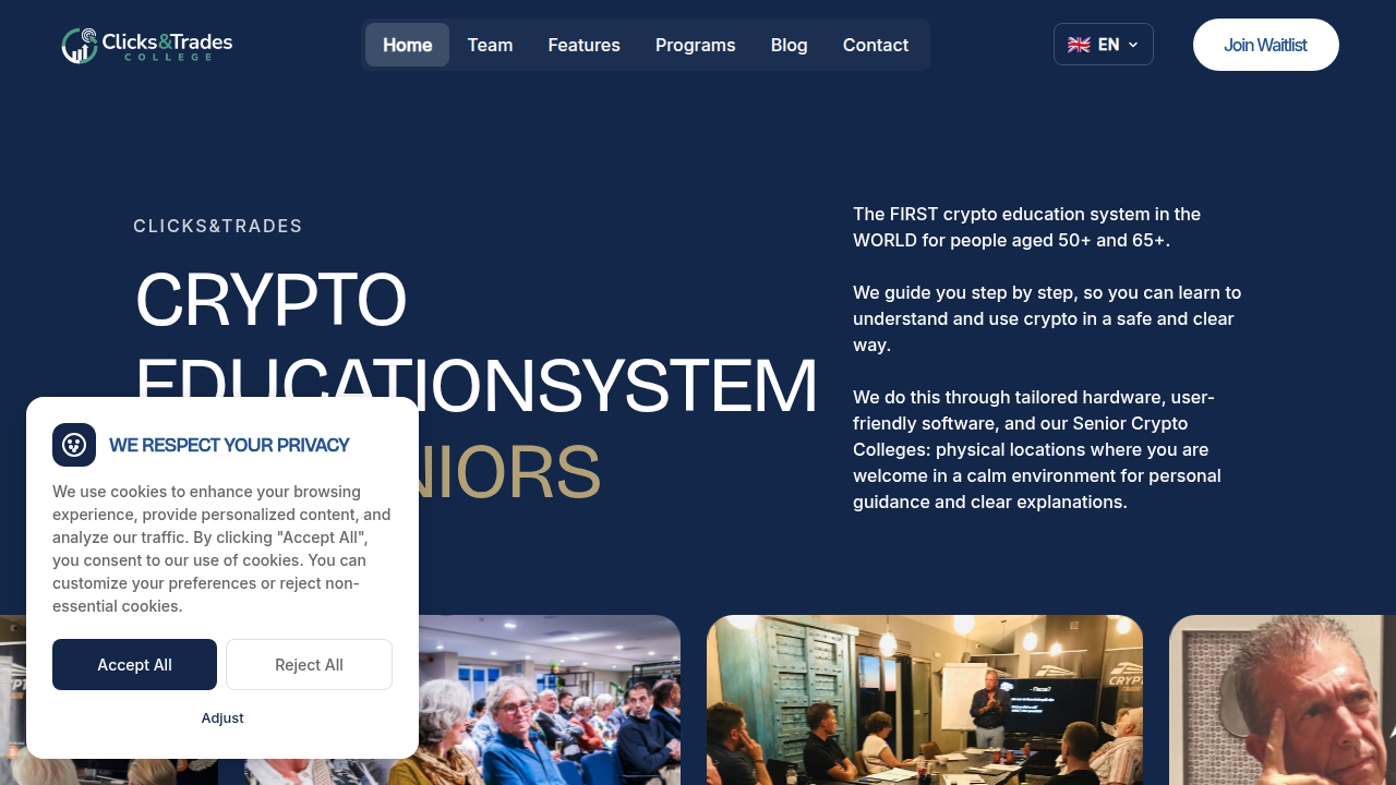 The homepage of Clicks and Trades newsletter, a resource offering guidance on crypto investing.