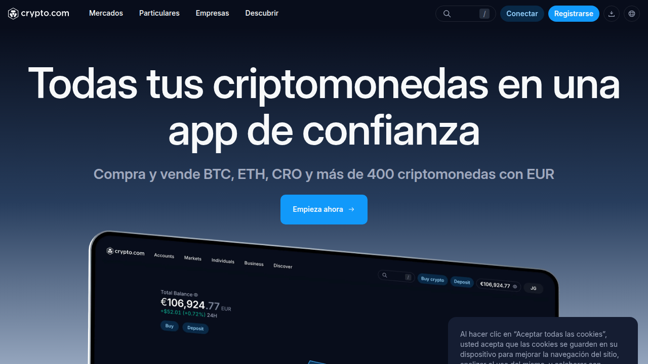 The homepage of Crypto.com, a leading cryptocurrency exchange and platform offering various crypto services and market updates.